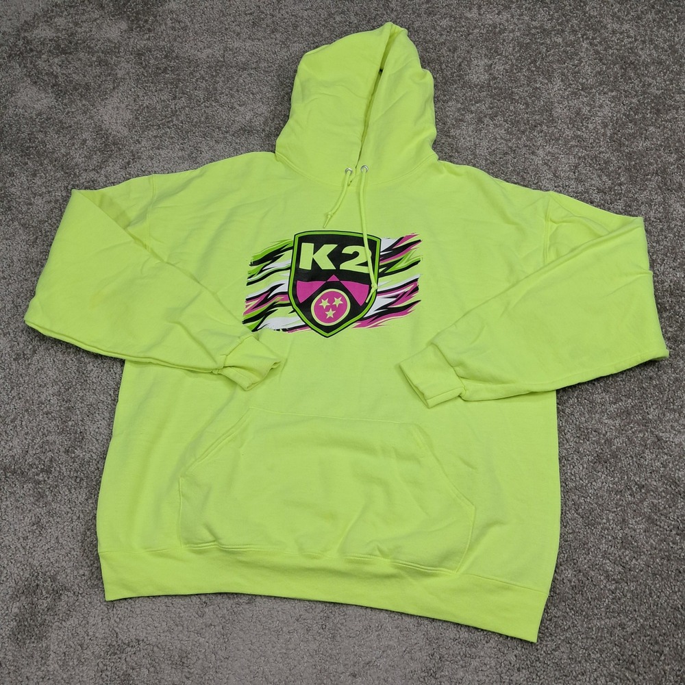 Jerzees NuBlend Neon Yellow K2 Graphic Hoodie Mens XL Vintage Tennessee Pullover
